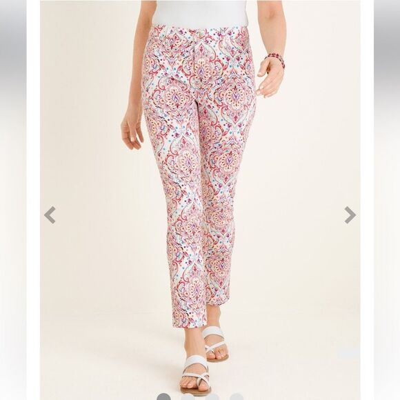 Chico's Women's So Slimming Scroll-Print Girlfriend Ankle Jeans Sz. 1.5 (US/10R) - Picture 1 of 16